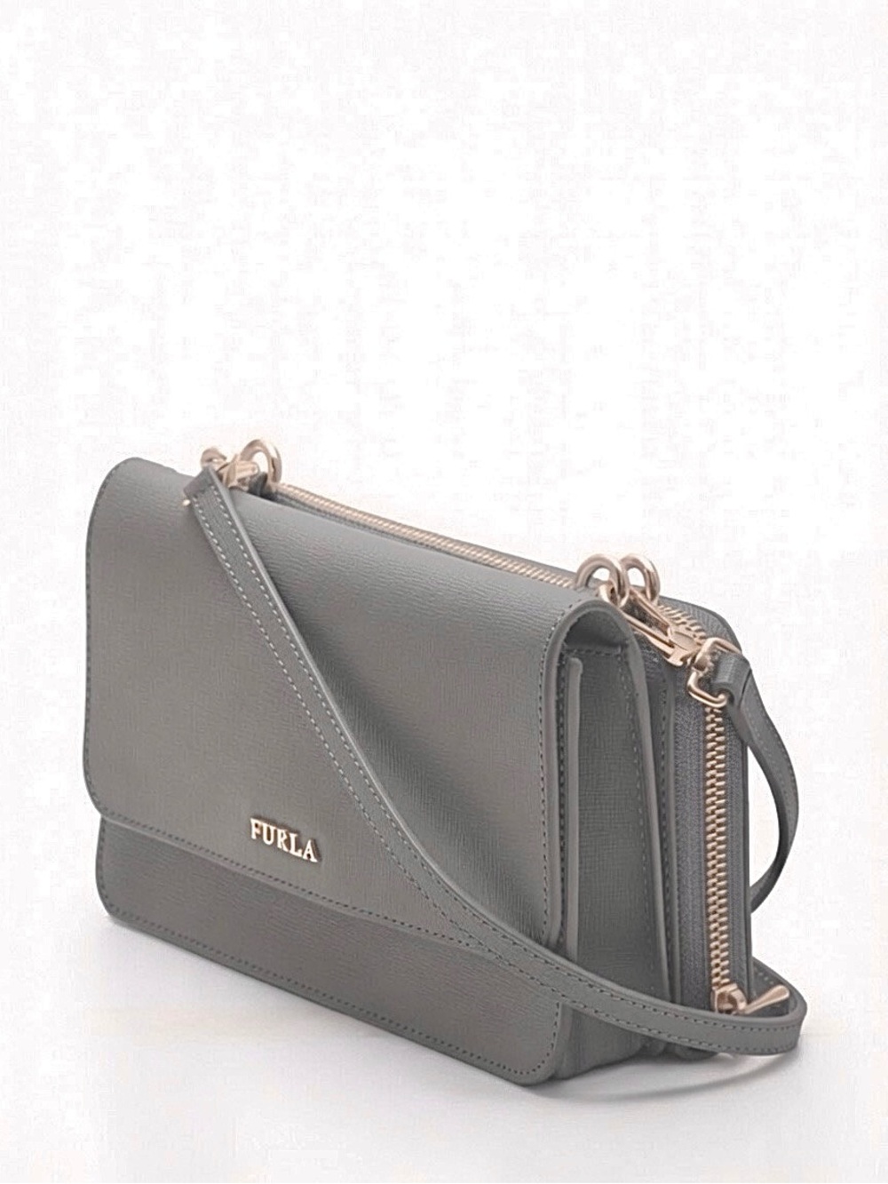 LIKE NEW / EUC Furla Gray Leather Crossbody Bag with Snap on Wallet Bag